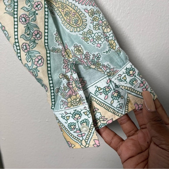 Soft‎ Surroundings Women Tunic Top Large Green Tan Popover Henley Dress Brunch - Picture 5 of 12